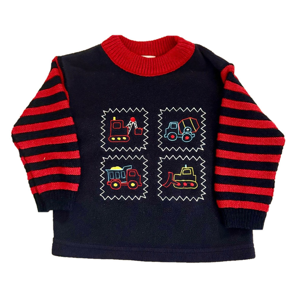 Vintage Kids Fleece Truck Mockneck Pullover Sweatshirt Sweater Size 18 Months